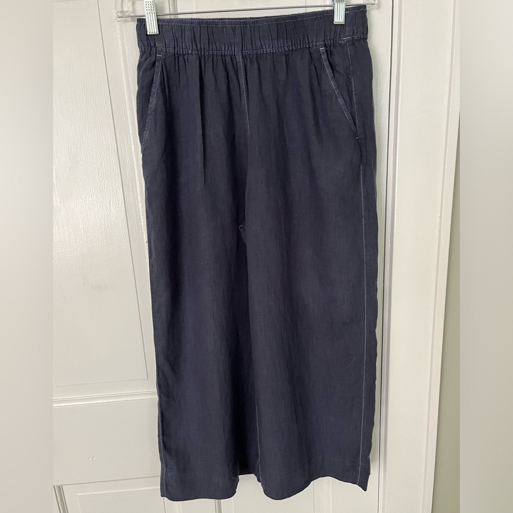 TAHARI 100% Linen Wide Leg Pull Cropped Pull on Pants Size Medium Beachy Organic